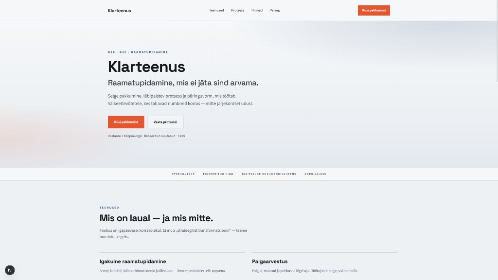 Klarteenus — veebilehe ekraanipilt